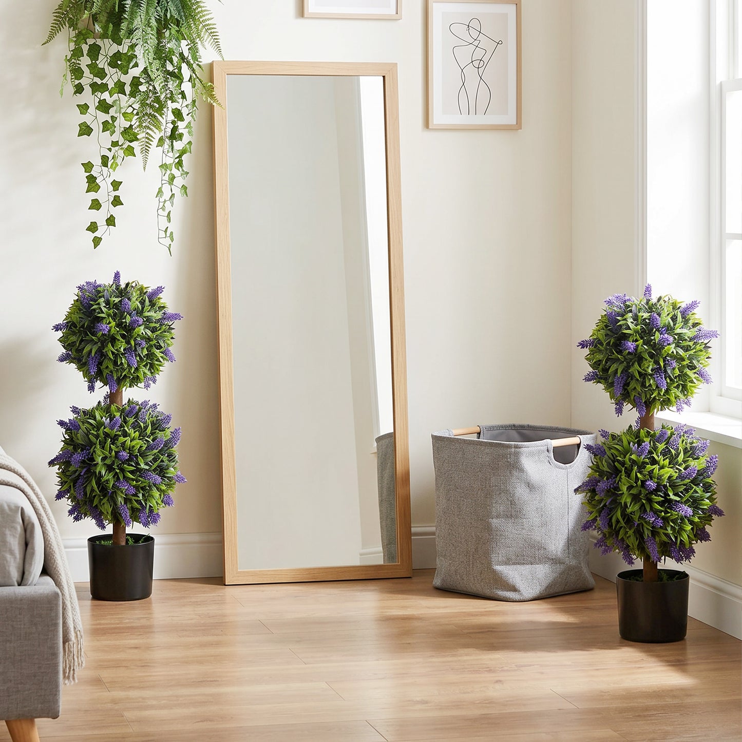 Set of 2 Artificial Plants, Lavender Flowers Ball Trees with Pot, for Home Indoor Outdoor Decor, 70cm