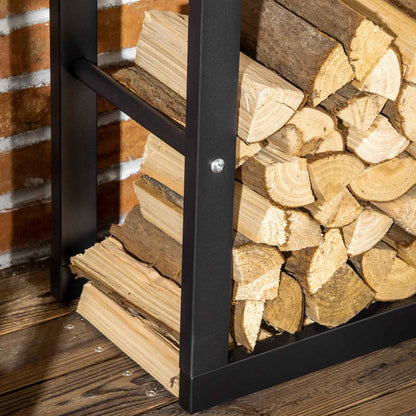 Metal Firewood Log Holder Tall Firewood Rack Indoor Outdoor Fireplace Wood Storage Shelf with Side Rails, Rust-Resistant