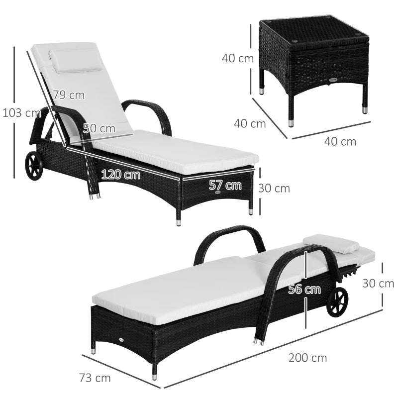 Set of 2 - Sun Loungers with Coffee Table Included and Adjustable Backrests