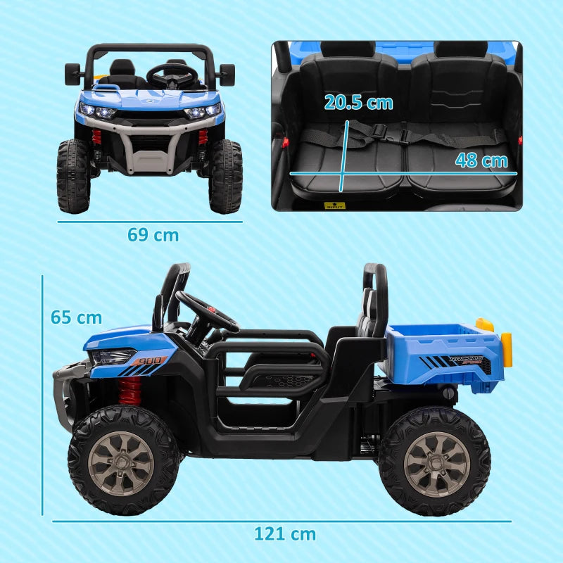 12V - 2 Seater Kids Electric Ride-On Car with Electric Bucket, Remote Control - Blue