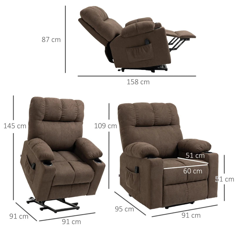 Electric Riser and Recliner Armchair with Drink Holders and Remote Control