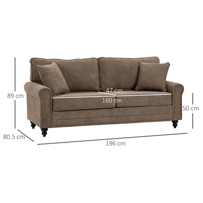 3-Seater Sofa with Nailhead Trim Armrest Design, Cushions and Pillows