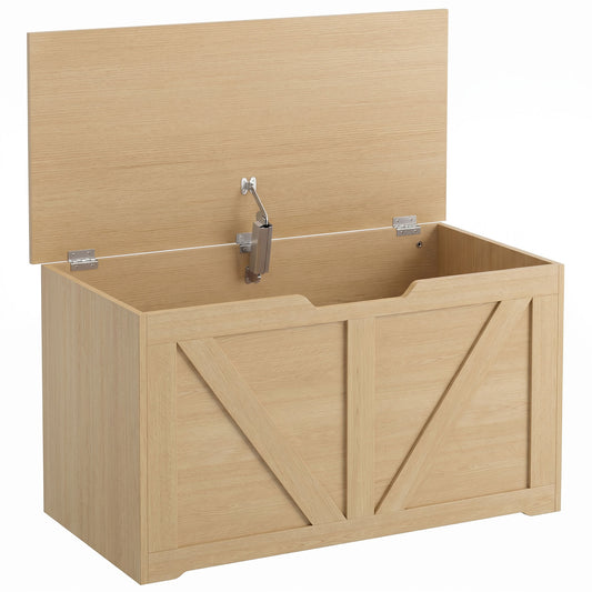 100L Home Storage Box, with Safety Hinge - Nature Wood Finish