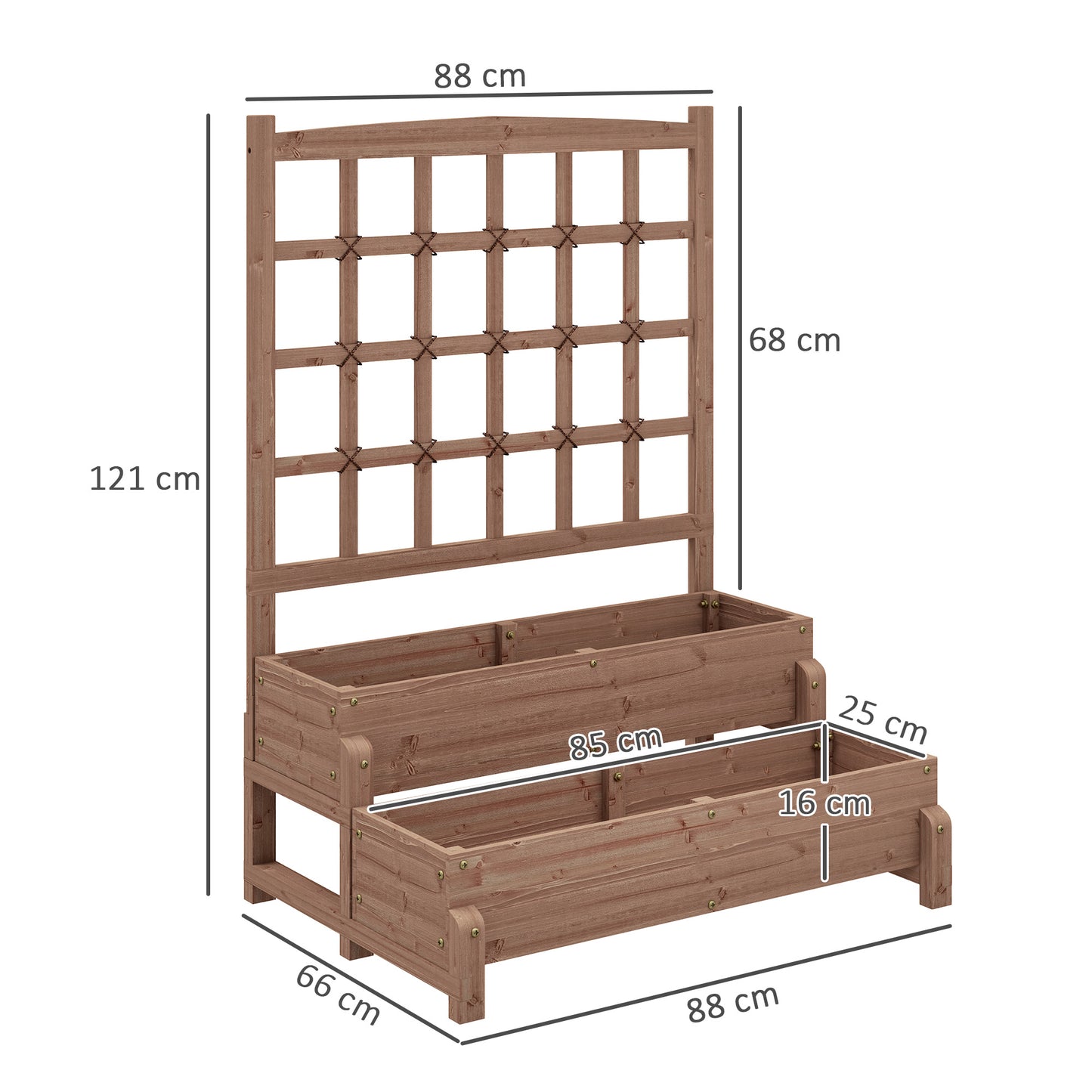 2-Tier Raised Garden Bed with Trellis, Wooden Elevated Planter Box with Drainage Holes