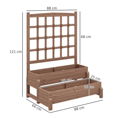 2-Tier Raised Garden Bed with Trellis, Wooden Elevated Planter Box with Drainage Holes