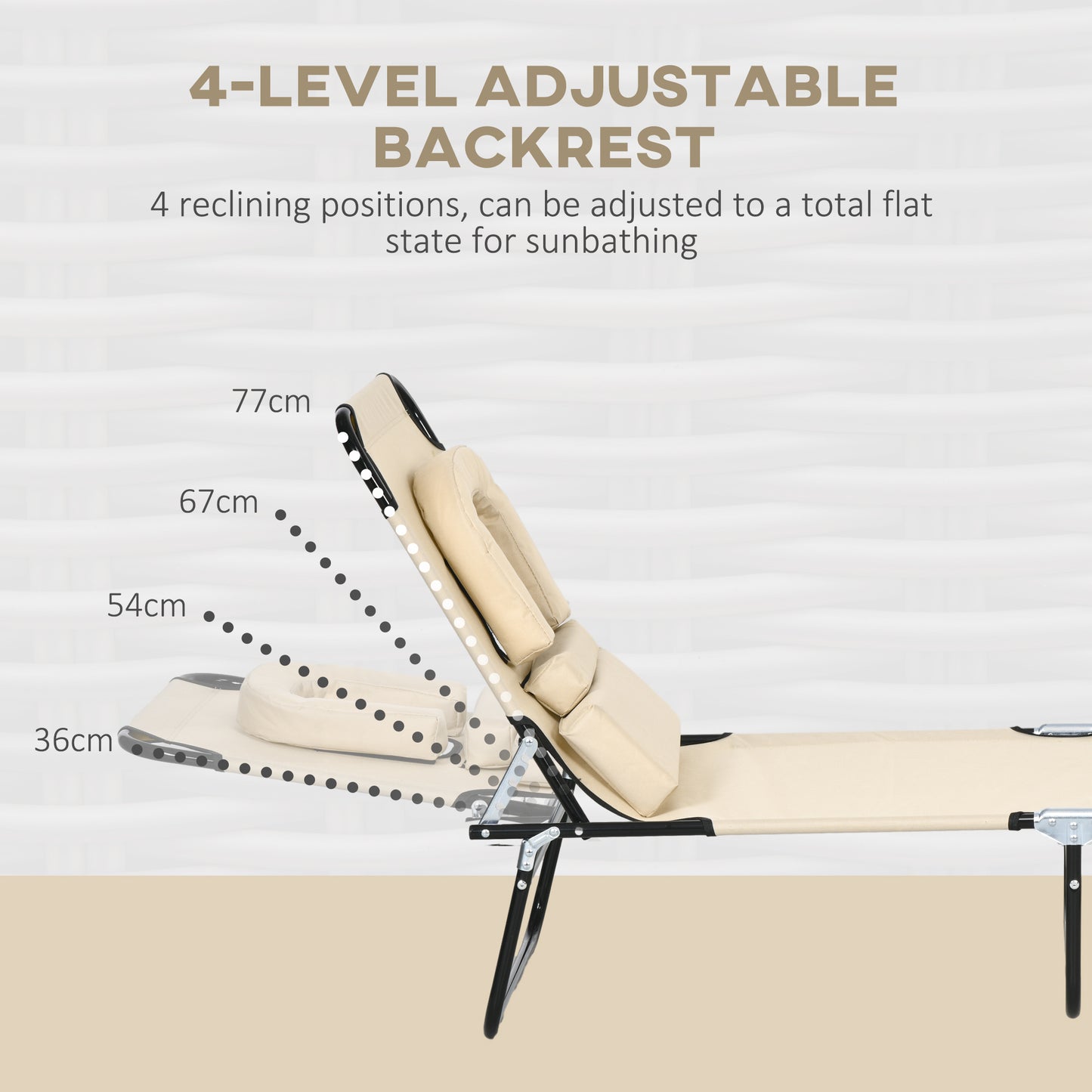 Folding Sun Loungers Set of 2 with Face Hole, 4-Position Adjustable Backrest Garden Recliner Chairs Sunbeds