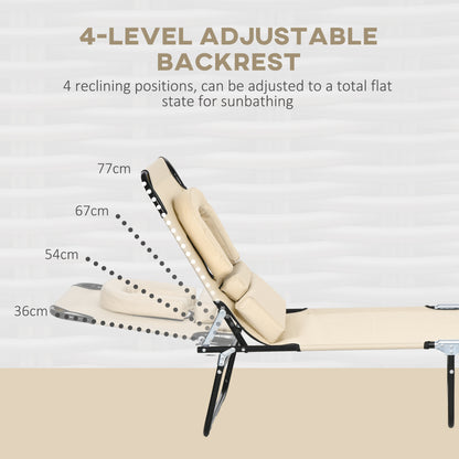Folding Sun Loungers Set of 2 with Face Hole, 4-Position Adjustable Backrest Garden Recliner Chairs Sunbeds
