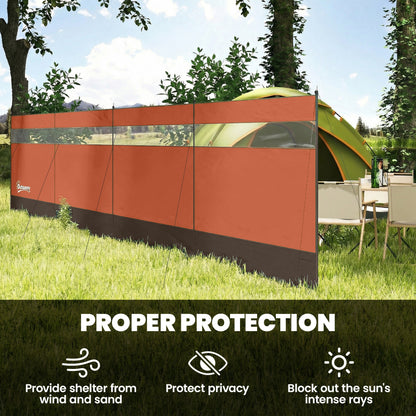 Camping Windbreaker with Clear Windows, Carry Bag and Steel Poles, for Beach Caravan Campervan, 725 x 140cm, Orange