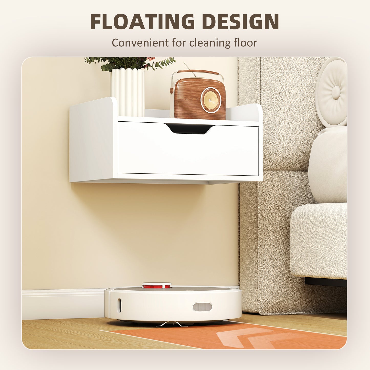 Floating Nightstands Set of 2, Wall Mounted Bedside Table with Drawer for Bedroom, White