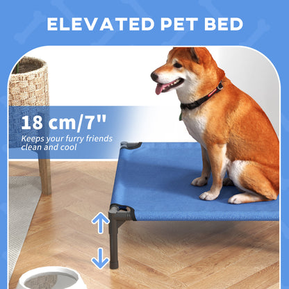 Raised Dog Bed Cat Elevated Lifted Portable Camping w/ Metal Frame Blue (Medium)