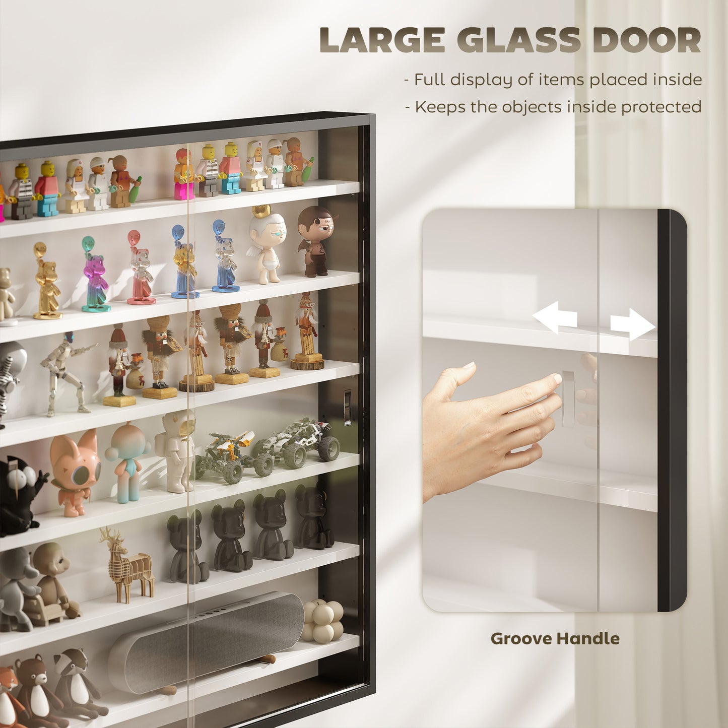 Six Shelf Display Cabinet, with Glass Doors - Black and White