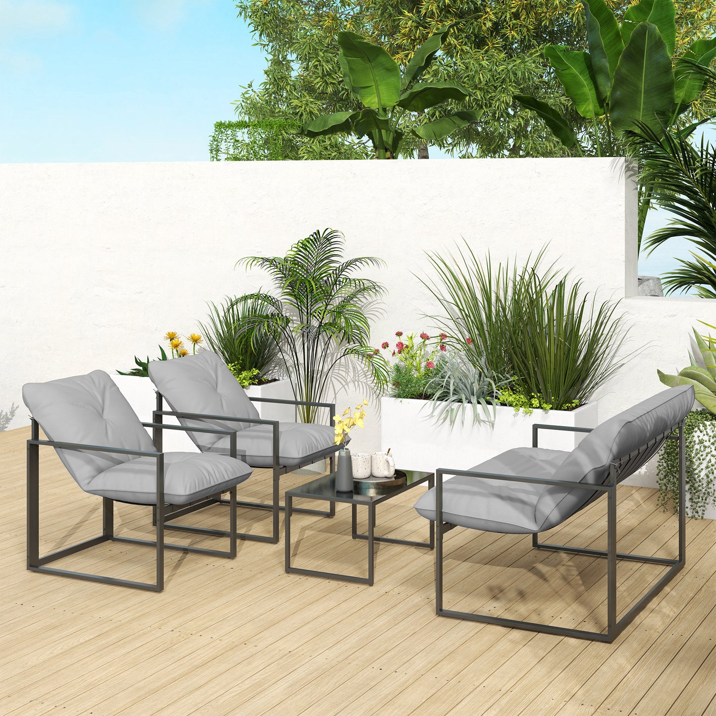 Four-Piece Relaxed Back Garden Dining Set - Black/Light Grey