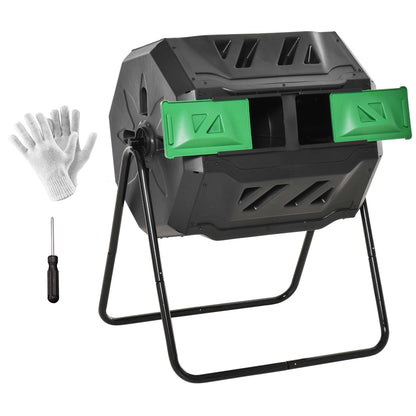 160L 360° Rotating Dual Chamber Composter - Black