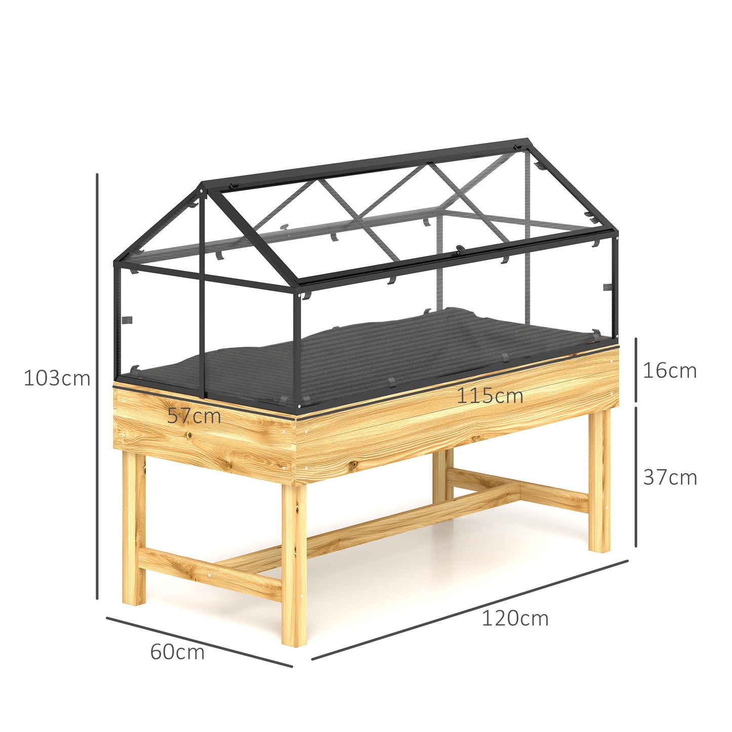 60 x 120cm Raised Garden Bed with Wooden Base - Natural