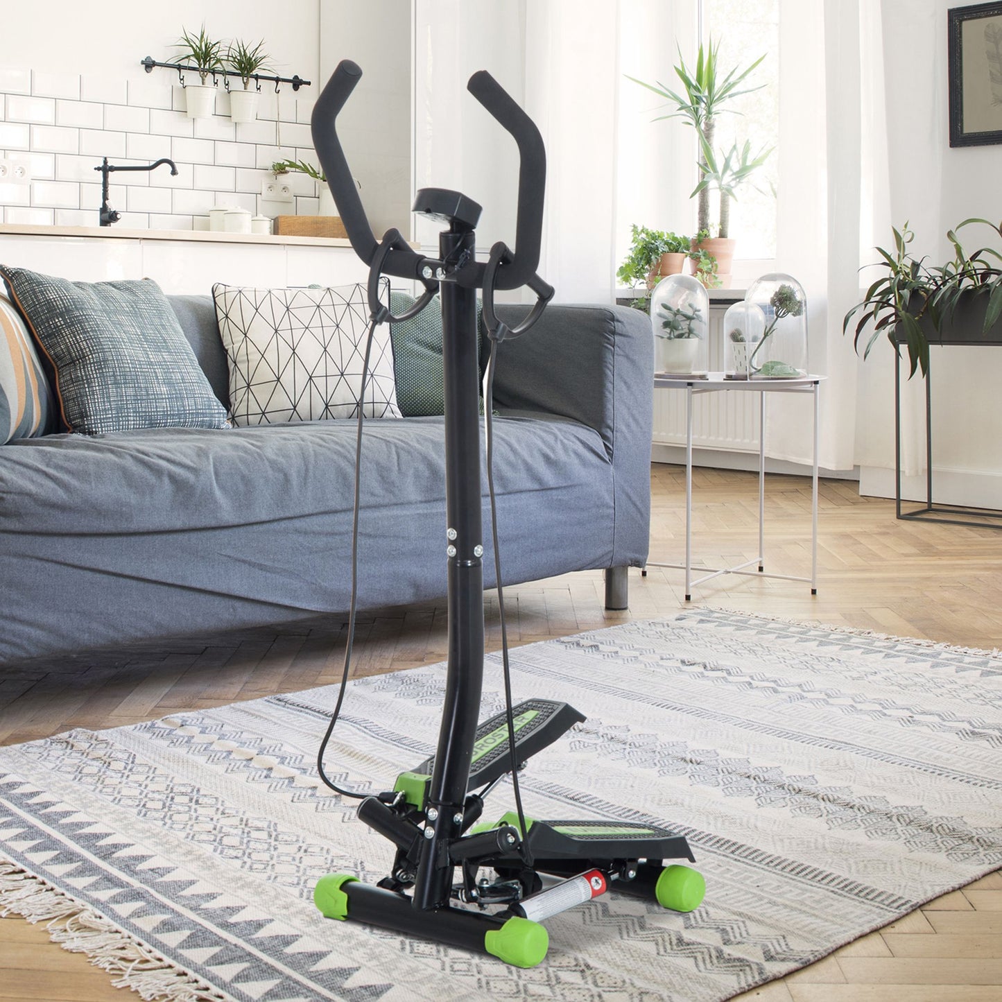 Twister Stepper, Step Machine w/ Resistance Bands, LCD Display and Handlebar, Steppers for Exercise Workout Home Gym Office