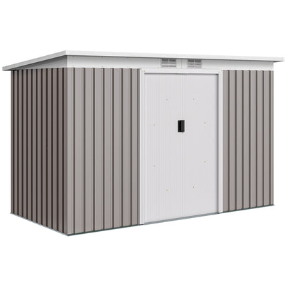 Corrugated Garden Metal Storage Shed Outdoor Equipment Tool Box with Kit Ventilation Doors 9x 4FT Light Grey