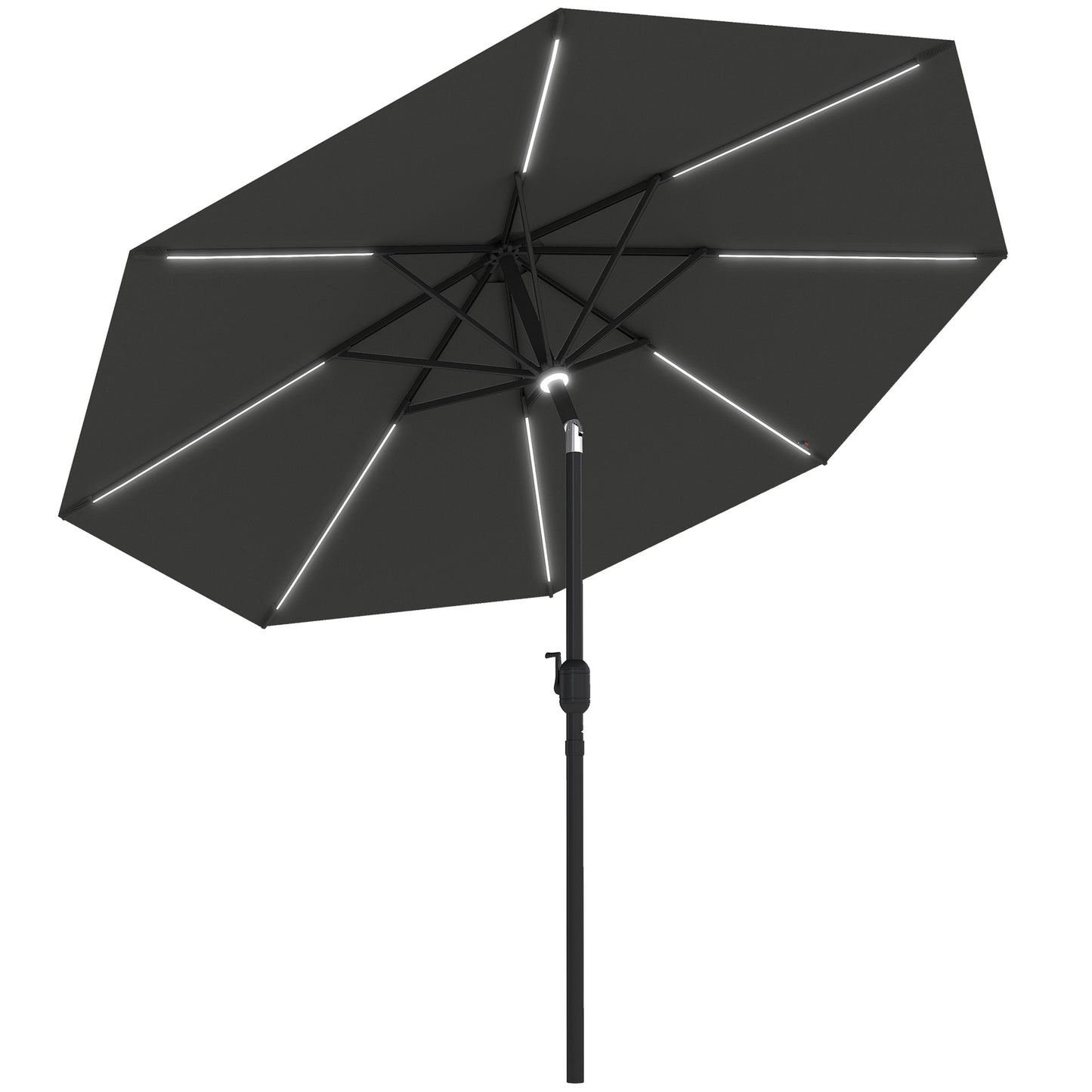 2.7m Garden Parasol Sun Umbrella w/ LED Solar Light Angled Canopy Grey