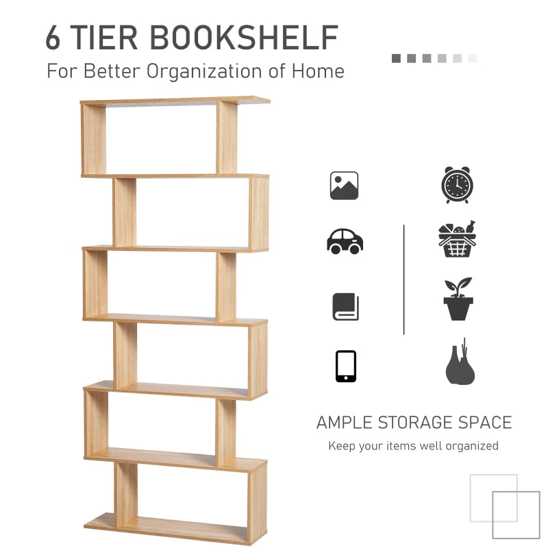 Wooden S Shape Storage Shelf / Bookcase Shelving - Brown