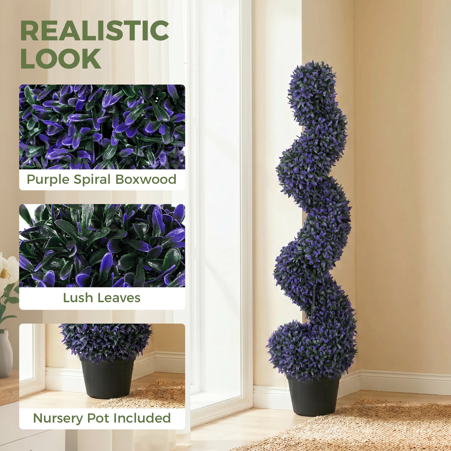 Decorative Artificial Plants Set of 2, UV Resistant Fake Plants in Pot for Indoor Outdoor Decor, 120 cm, Purple