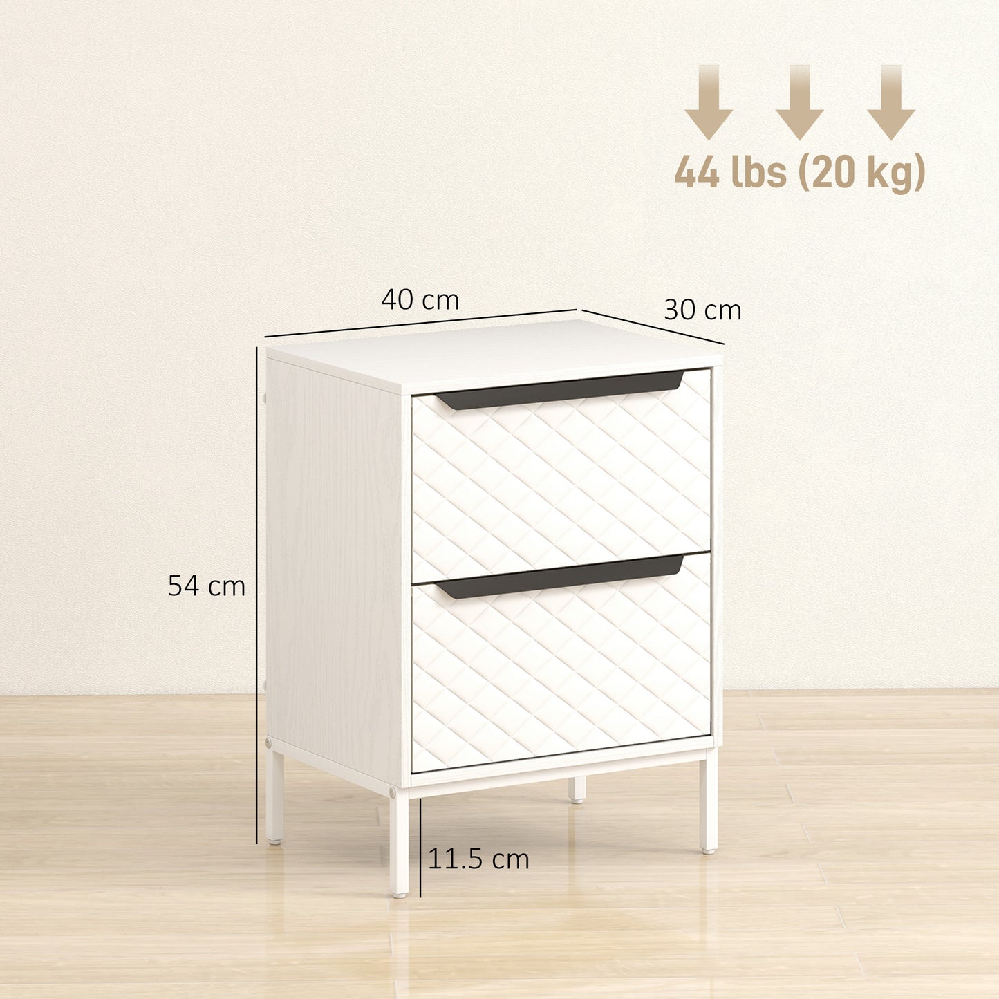Chest of Drawers, Dresser with 2 Fabric Drawers and Aluminium Handles - White