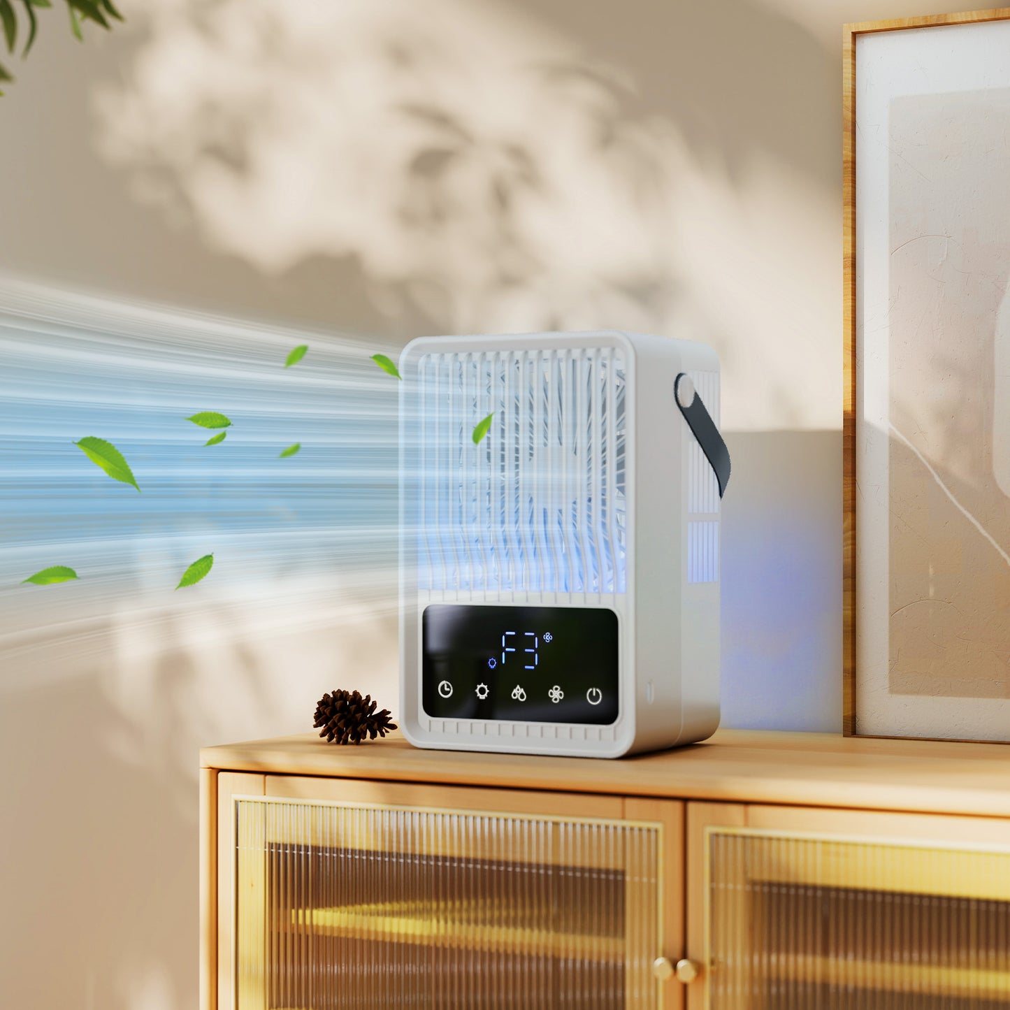 Portable Air Conditioner, 4-in-1 Mini Air Cooler with 3 Wind Speed, 2 Mist Mode, 7 Colour RGB Light, Black and White