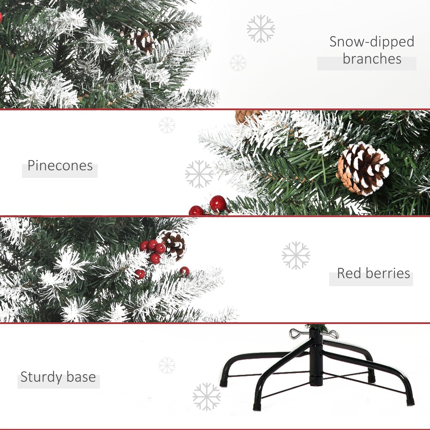 5FT Artificial Christmas Tree Xmas Pencil Tree with Red Berries and Pinecones Holiday Home Indoor Decoration with Foldable Fe