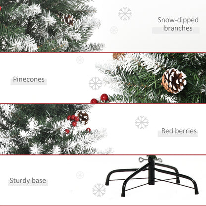 5FT Artificial Christmas Tree Xmas Pencil Tree with Red Berries and Pinecones Holiday Home Indoor Decoration with Foldable Fe