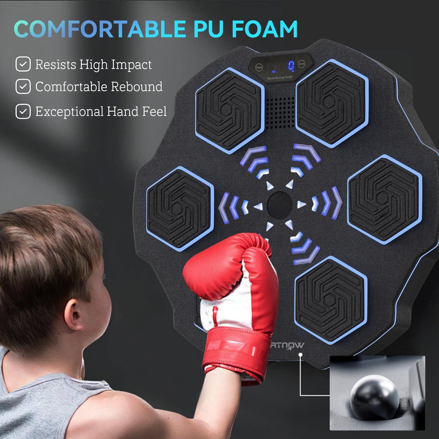 Music Boxing Machine, Smart Bluetooth Boxing Machine Wall Mounted with 9 Speeds & Modes, LED Lights, Punching Pad for Adults