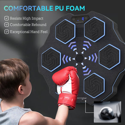 Music Boxing Machine, Smart Bluetooth Boxing Machine Wall Mounted with 9 Speeds & Modes, LED Lights, Punching Pad for Adults