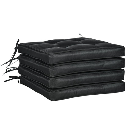 Set of 4 Garden Seat Cushion with Ties, 42 x 42cm Replacement Dining Chair Seat Pad, Black