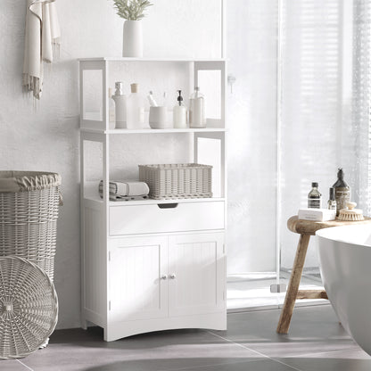Bathroom Floor Cabinet, Free Standing Kitchen Cupboard with Shelves, Drawer and Doors, Storage Organizer for Living Room