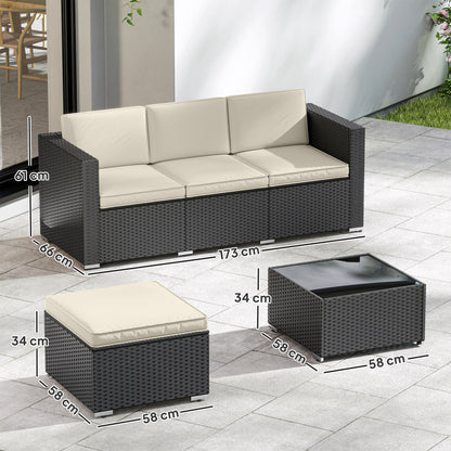3 Pieces Garden Furniture Set w/ Cushions, PE Rattan Wicker Conversation Corner Sofa Set