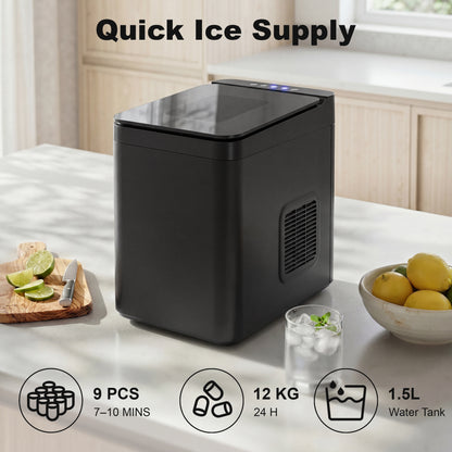 Countertop Ice Maker Machine Self-Cleaning Compact Ice Machine with Ice Scoop and Basket Black