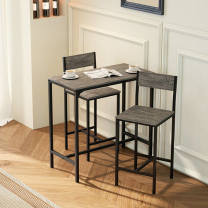 3-Piece Bar Table Set with 2 Stools, Industrial Breakfast Bar Set with Footrest, Backrest for Dining Room, Small Space