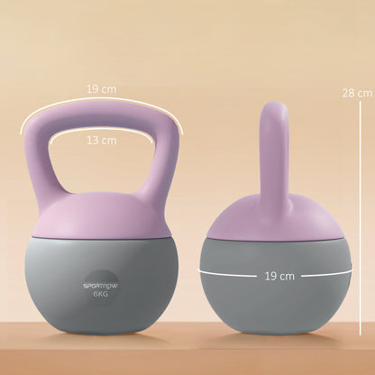 6KG Soft Kettlebell, Kettle Bell with Non-Slip Handle for Home Gym, Weight Lifting, Strength Training, Purple/Grey