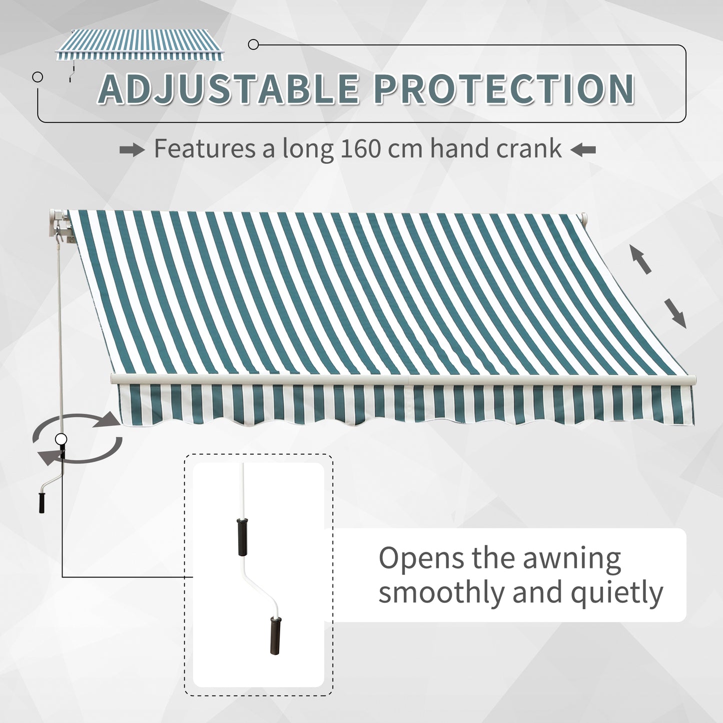 Manual Retractable Awning, size (4m x3m)-Green/White Stripes