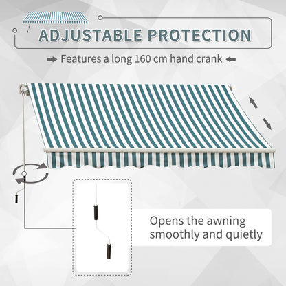 Manual Retractable Awning, size (4m x3m)-Green/White Stripes