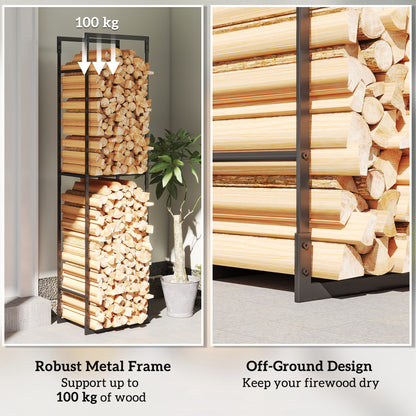Metal Firewood Log Holder, Heavy Duty Firewood Rack with Adjustable Shelf, Indoor Outdoor Fireplace Wood Storage Shelf