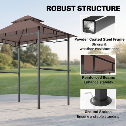 2.5x1.5m (8'x5') Grill Gazebo Canopy, Double Tiered Outdoor BBQ Gazebo Shelter with 2 Side Shelves for Garden, Patio
