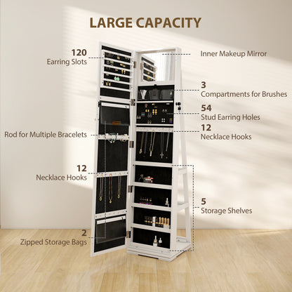 360° Swivel Jewellery Cabinet, Free Standing Full Length Mirror with Storage