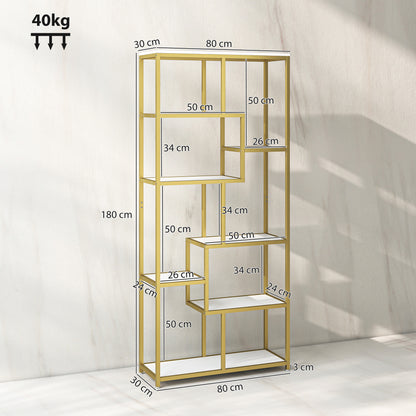 Seven-Tier Geometric Bookcase - White/Gold Tone