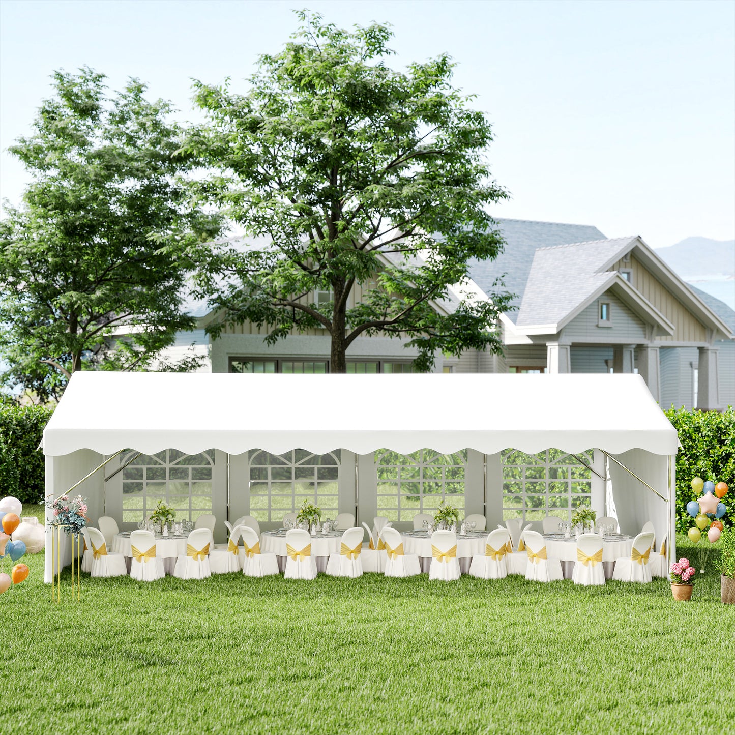 8m x 4m Garden Gazebo Marquee Wedding Shelter Level 4 Wind Protection, White