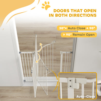 Pressure Fit Dog Stair Gate No Drilling Safety Gate Auto Close for Doorways, Hallways, 74-100cm Adjustable, 94cm Tall, White