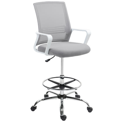 Draughtsman Chair, Mesh Drafting Chair, Ergonomic Office Chair with Lumbar Support, Adjustable Foot Ring, Grey