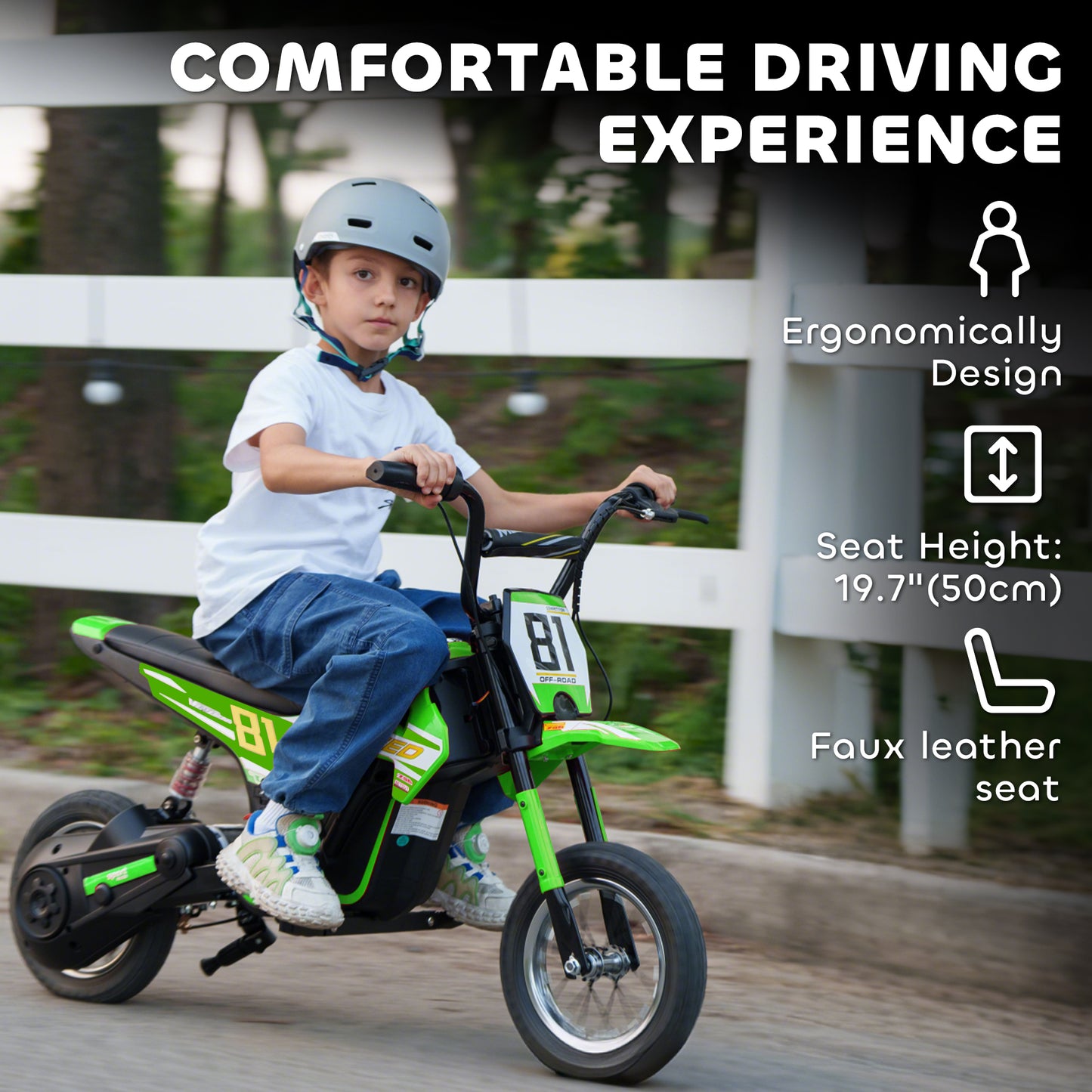 Kids Electric Motorbike, 24V Ride On Motorcycle with 3 Speeds and Rear Suspension, Dirt Bike for 8-12 Years Old, Green