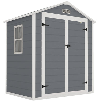 6x4.5ft Garden Storage Shed, Lockable Shed for Small Terraced Gardens with Double Doors, Window, Vent and Plastic Roof