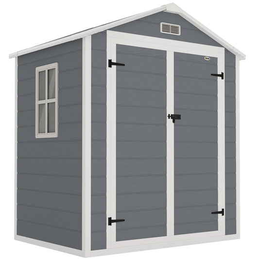 6x4.5ft Garden Storage Shed, Lockable Shed for Small Terraced Gardens with Double Doors, Window, Vent and Plastic Roof