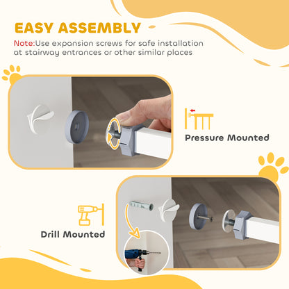Pressure Fit Stair Gate, Dog Gate, with Auto Closing Door, Double Locking, Easy Installation, Openings 74-80cm - White