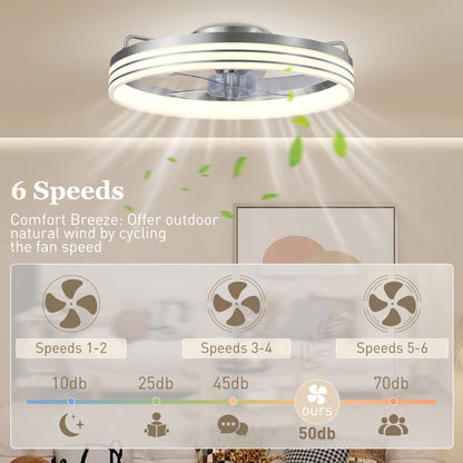 Ceiling Fans with Lights and Remote & App Control, 50cm LED Ceiling Fan Light with 3 Colour Temperatures, 6 Speed, Silver