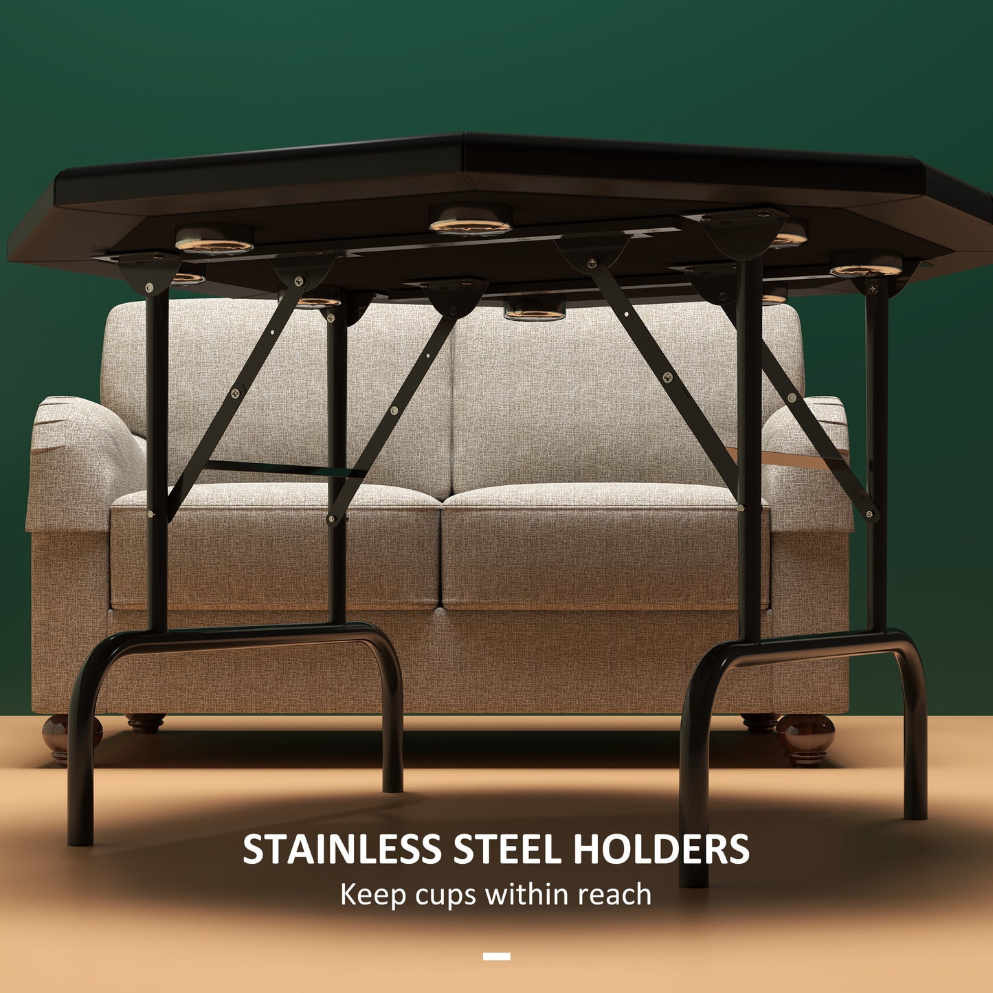8 Player Folding Poker Table, Portable Octagon Blackjack Table with Cup Holders, Padded Edge, Green